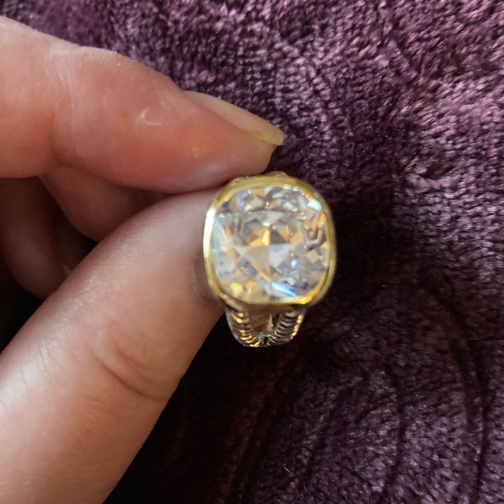 Sterling silver and white CZ two tone ring, size 8